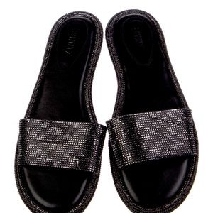 Schutz Rhinestone Leather Slides w/box